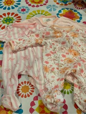 Yoofoss Organic Cotton Pink Floral Bow Print Baby Onsies Sleepers